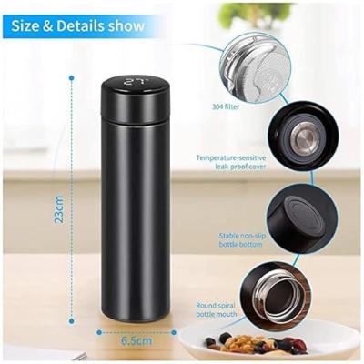 Stainless Steel Hot and Cold Vacuum Insulated Flask Water| Digital Display Temperature Bottle, Black Double Layer Walled 500 ml (Set of 1)